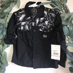 NWT Akademiks Black Camo Button Down
